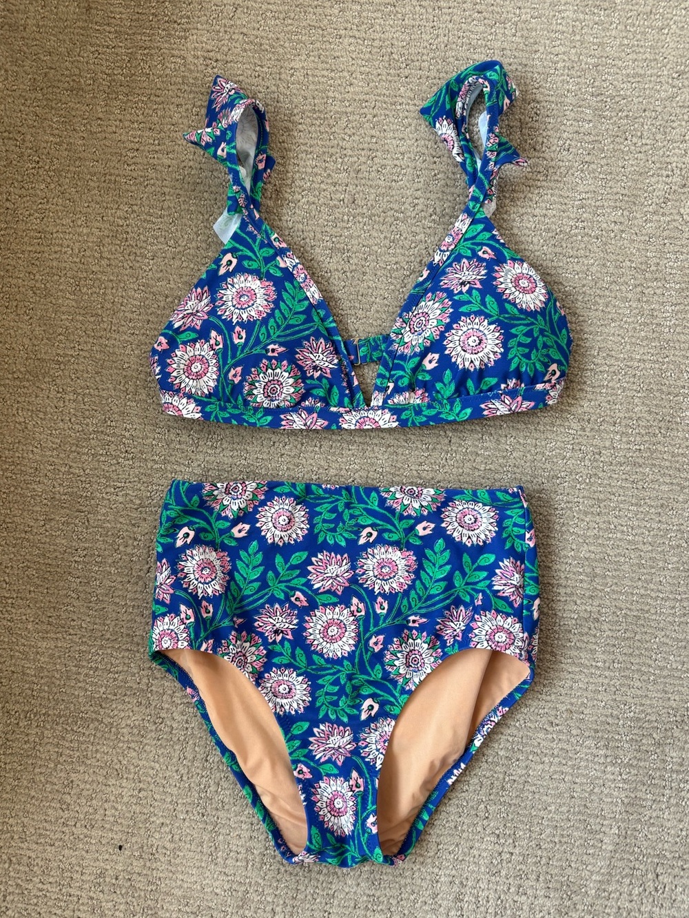 Jcrew Women's Floral Two-Piece High-Waist Swim Set - Blue